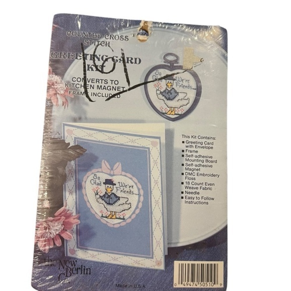 1980s New Berlin Counted Cross‎ Stitch Greeting Card/Magnet Kit Friends NIP